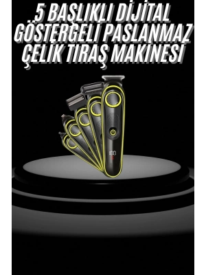 ® Saç Sakal Şekillendirici Tıraş Makinesi 5 Başlıklı Paslanmaz Çelik Bıçaklı Unısex