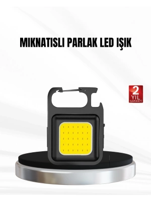 ® Şarjlı COB LED Anahtarlık Fener – 4 Modlu, Manyetik ve Katlanabilir Standlı