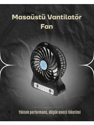 ® Şarjlı USB Fan – Masaüstü Mini Vantilatör, Taşınabilir, Işıklı, 3 Kademeli, Sessiz