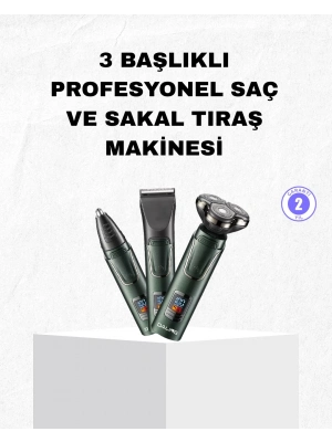 ® Şarjlı ve Kablosuz 3 Başlıklı Profesyonel Bakım Seti – Saç, Sakal, Burun ve Kulak Düzeltici