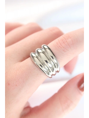 ® Silver Renk Ayarlanabilir Çizgili Bombe Yüzük