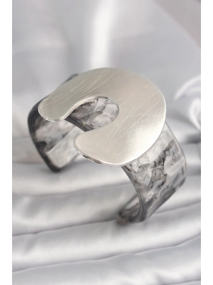 ® Siyah Mermer Desen Akrilik Plaka Vintage Kadın Bilezik