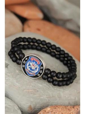 ® Siyah Renk Çift Sıra Oniks Doğal Taş PÖH Tasarımlı Erkek Bileklik