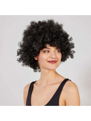 Siyah Renk Kıvırcık Afro Bonus Peruk