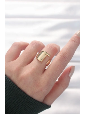 ® T Harfli Altın Renk Ayarlanabilir Yüzük