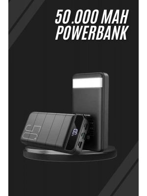 ® Taşınabilir Powerbank 50.000 mAh 4 Girişli Hızlı Şarj Led Göstergeli Fenerli Şarj