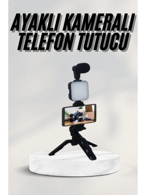 ® Telefon Tutucu Led Işıklı Kumandalı Mikrofon Telefon Vlog Video Kayıt
