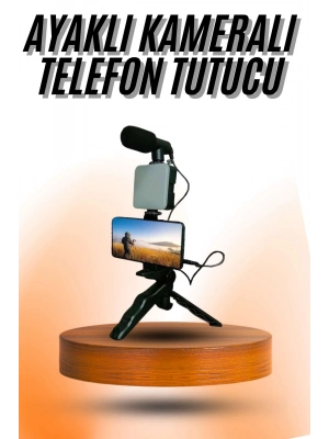 ® Telefon Tutucu Mini Mikrofonlu Tripod Vlog Çekim Video