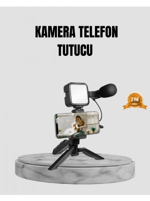 ® Telefon Video Çekim Kiti LED Aydınlatma Mikrofon Tripodlu Tam Set