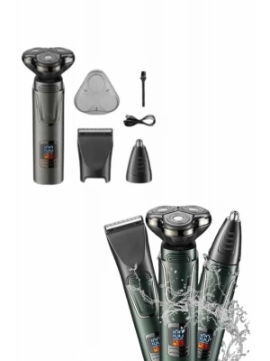 ® Tıraş Makinesi Profesyonel 3in1 Dijital Göstergeli 3 Başlıklı Erkek Bakım