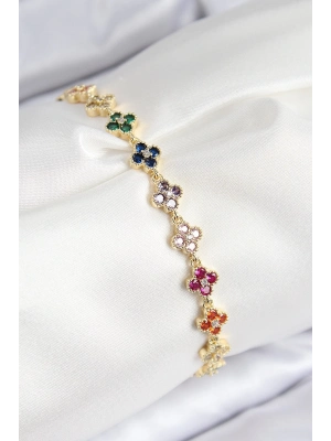 ® VIP Pirinç Renkli Zirkon Taşlı Yonca Model Gold Renk Kadın Bileklik