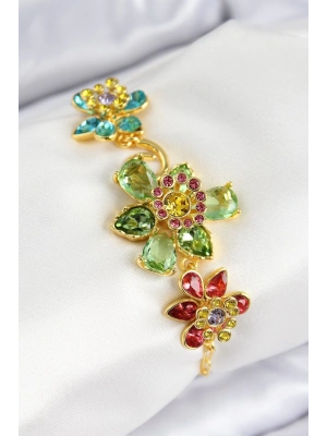 ® VIP Pirinç Zirkon Taşlı Çiçek Model Gold Renk Kadın Bileklik