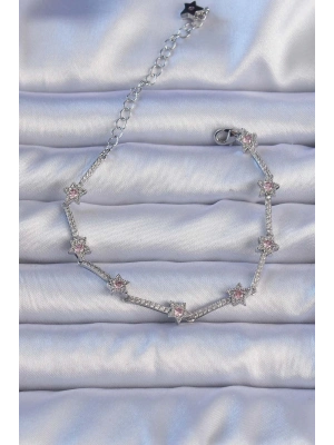 ® Vip Seri Pirinç Gümüş Renk Zirkon Taşlı Halley Yıldız Model Bileklik