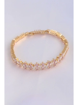 ® Vip Seri Pirinç Pembe Zirkon Taşlı Gold Renk Baget Model Bileklik