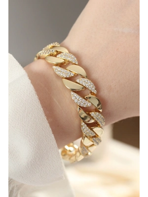 ® Vip Seri Pirinç Zirkon Taşlı Gold Renk Gurmet Bileklik