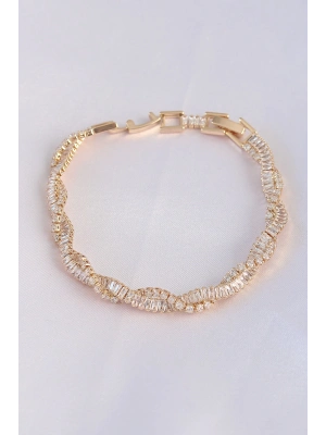 ® Vip Seri Pirinç Zirkon Taşlı Gold Renk Sarmal Model Bileklik