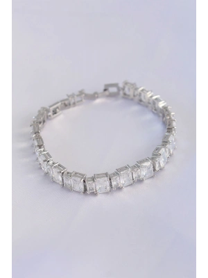 ® Vip Seri Pirinç Zirkon Taşlı Gümüş Renk Baget Su Yolu Model Bileklik