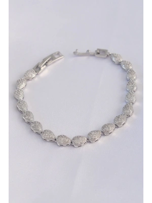 ® Vip Seri Pirinç Zirkon Taşlı Gümüş Renk Damla Model Bileklik