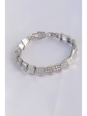 ® Vip Seri Pirinç Zirkon Taşlı Gümüş Renk Geometrik Bileklik