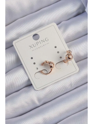 ® Xuping Rose Renk Zirkon Taşlı Bombeli Topçuk Earcuff Küpe
