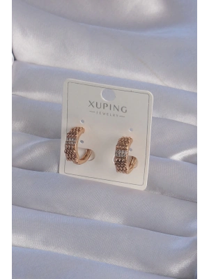 ® XUPİNG Rose Renk Zirkon Taşlı İşlemeli Halka Küpe