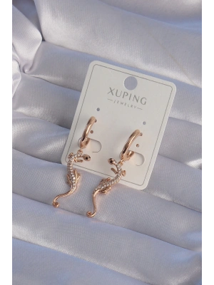 ® XUPİNG Rose Renk Zirkon Taşlı Kertenkele Model Halka Küpe