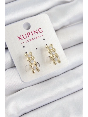® Xuping Zirkon Taşlı Sıralı Damla Model Gold Renk Kadın Küpe