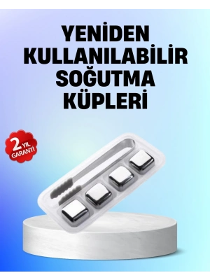 ® Yeniden Kullanılabilir 304 Çelik Metal Buz Küpleri 4lü Set