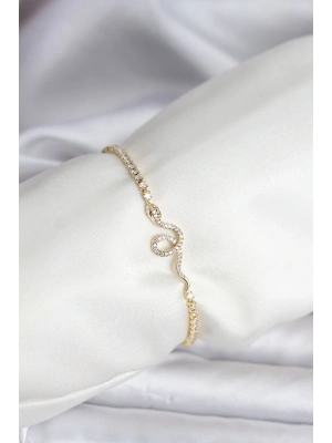 ® Yılan Model Zirkon Taşlı Gold Renk Pirinç Su Yolu Kadın Bileklik