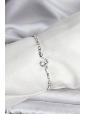 ® Yılan Model Zirkon Taşlı Gümüş Renk Pirinç Su Yolu Kadın Bileklik