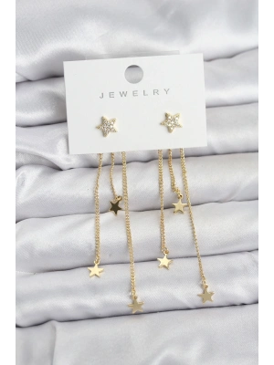 ® Yıldız Model Gold Renk Pirinç Sallantılı Kadın Küpe