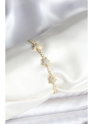 ® Yıldız Model Zirkon Taşlı Gold Renk Pirinç Su Yolu Kadın Bileklik
