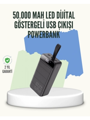 ® Yüksek Kapasiteli 50.000 mAh Powerbank – Type-C, Lightning ve Micro USB Uyumlu, Çoklu Cihaz Şarj Özellikli
