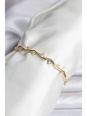 ® Zikzak Model Pirinç Gold Renk Bileklik