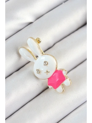 ® Zirkon Taş Detaylı Beyaz Ve Pembe 3D Tavşan Figürlü Kadın Broş