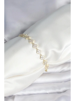 ® Zirkon Taşlı Pirinç Yonca Model Bileklik