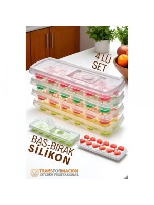 Buz Kalıbı - Bas-Bırak Kapaklı Silikon Buz Kalıbı 4 lü SET 721815
