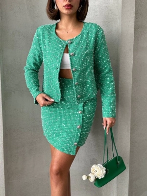 Ceketli etek takım chl kumaş yeşil h24443