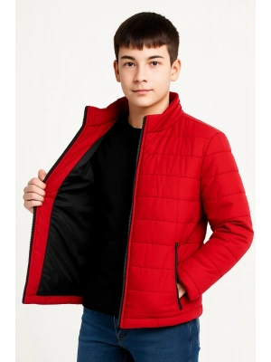 Şişme Mont Hafif ve Sıcak Tutucu Kışlık Fermuarlı Su İtici Rahat Günlük Mont Kapüşonuz Modern Tasarım - Kırmızı