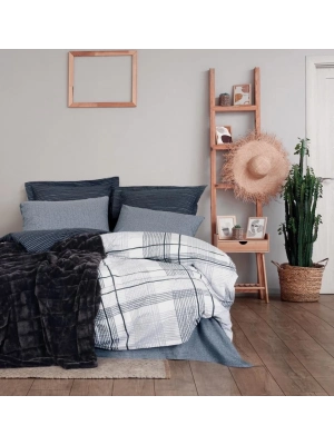 ÇOK SATAN Cotton Box Trim Çift Kişilik Battaniyeli Nevresim Takımı Smooth Siyah