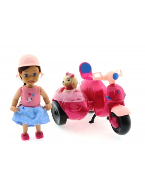 ÇOK SATAN Cute Doll Mini Bebek ve Köpekli Mor Motorsiklet