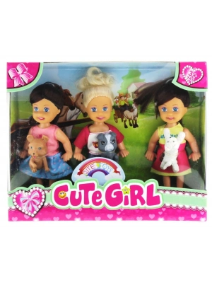 ÇOK SATAN Cute Girl Mini Bebek ve Evcil Hayvan Üçlü Set