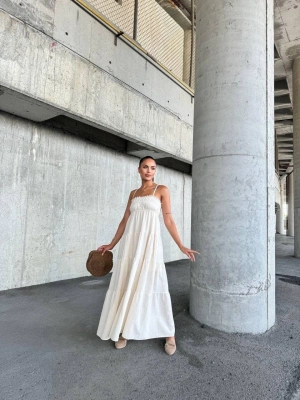 Dantelli askılı keten elbise s4310