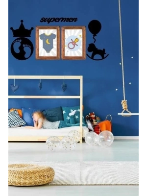 ÇOK SATAN DECO103 Supermen Dekoratif Duvar Süsü Tablo Aksesuar Ahşap Tasarım Hediye Pano Sticker Seti