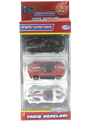 ÇOK SATAN Die Cast Metal 3lü Yarış Arabaları Siyah Araçlı
