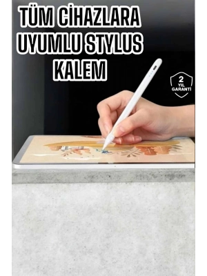 ÇOK SATAN Dokunmatik Kalem Beyaz Şarjlı Yedek Uçlu Android ve İOS Uyumlu
