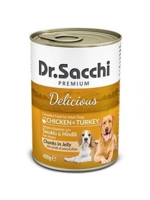 ÇOK SATAN Dr.Sacchi Tavuk ve Hindi Etli Yetişkin Köpek Konservesi 400 Gr