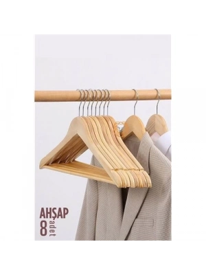 ÇOK SATAN Elbise Askısı Natural Ahşap 8 ADET