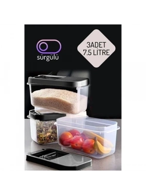 ÇOK SATAN Erzak Bakliyat Saklama Kabı 3 lü Set 7.5 Lt Antrasit