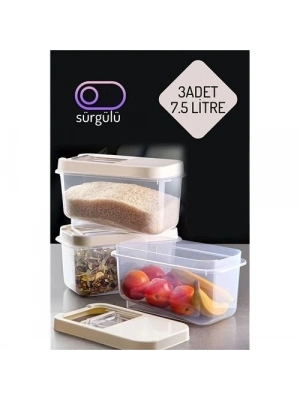 ÇOK SATAN Erzak Bakliyat Saklama Kabı 3 lü Set 7.5 Lt Krem